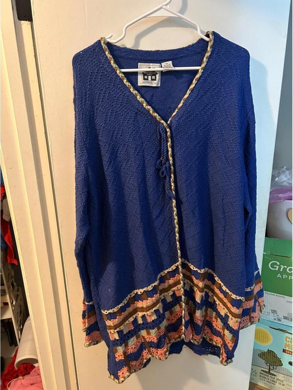 Storybook Knits vintage blue cotton & acrylic knit cardigan size 2X